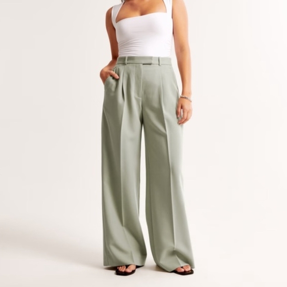 Abercrombie & Fitch Pants - ABERCROMBIE & FITCH Curve Love Sloane Tailored Wide Leg Pant 31 12S Green Pleate